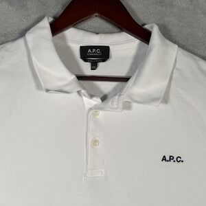 A.P.C. Polo Shirt Mens 2XL White Standard Fit Pique‎ Embroidered Logo Casual